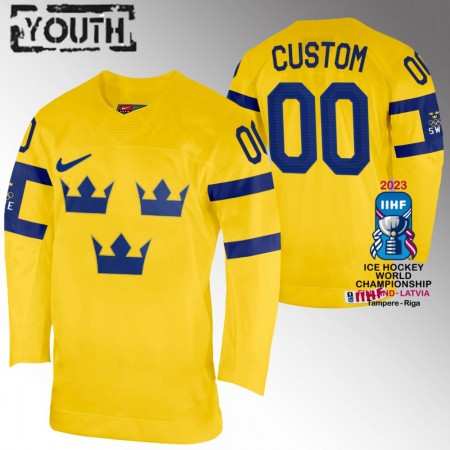 Sverige Hockeydrakt Custom IIHF World Championship 2023 Gul - Barn